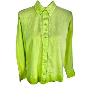 Sigrid Olsen Sport Women 8 Petite Dress Shirt Top Green Button Up Linen Blend